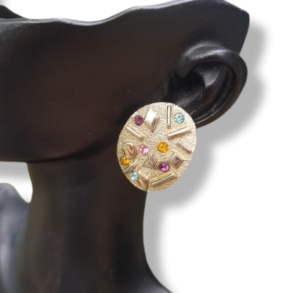 SARAH COVENTRY 1959 "SULTANA" COLLECTION GOLDTONE &  RHINESTONE CLIP ON EARRINGS - Picture 1 of 5